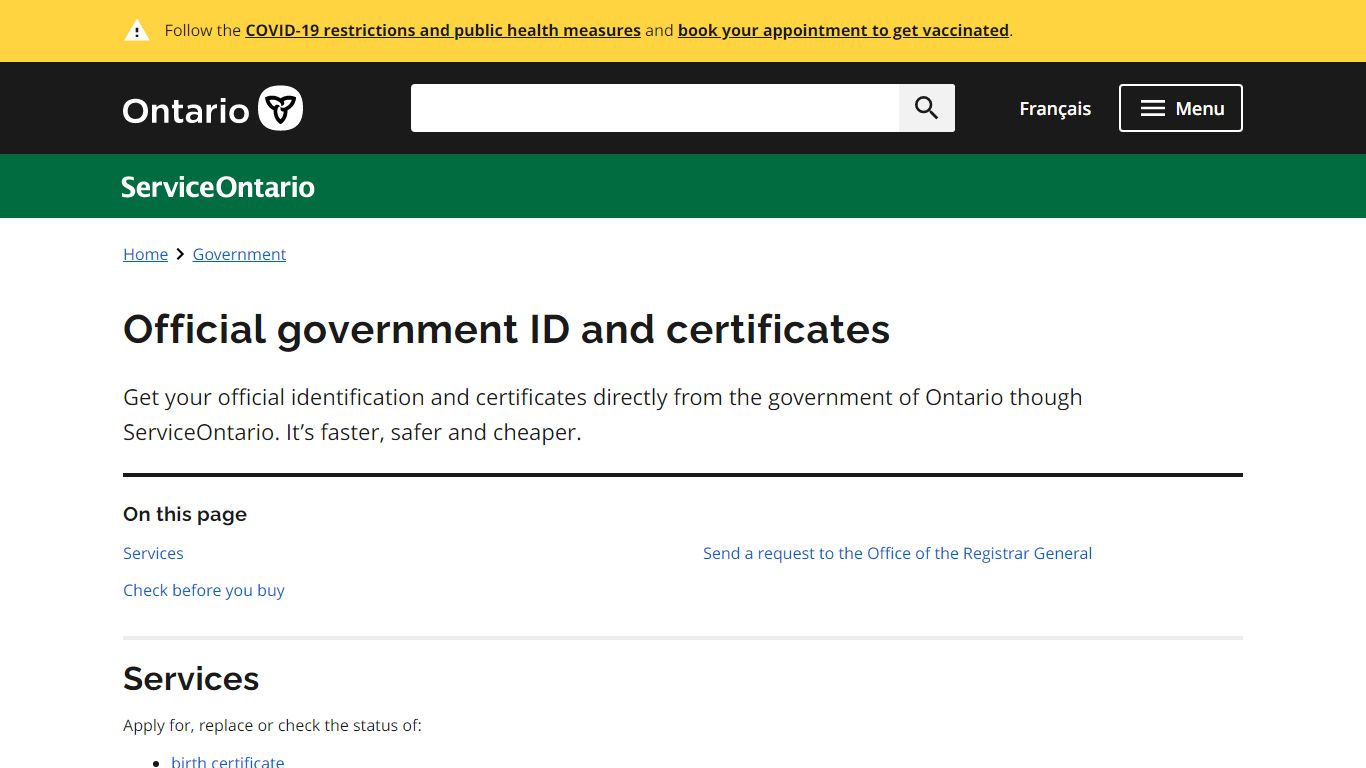 Official government ID and certificates | ontario.ca